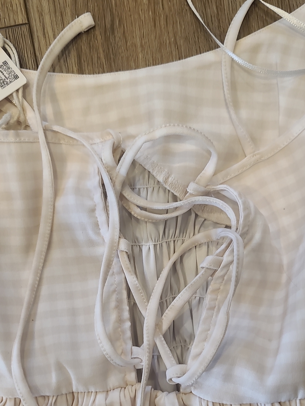 Zara Cream Gingham Smocked Corset Bubble Puffball Dress NWT S - Picture 9 of 9